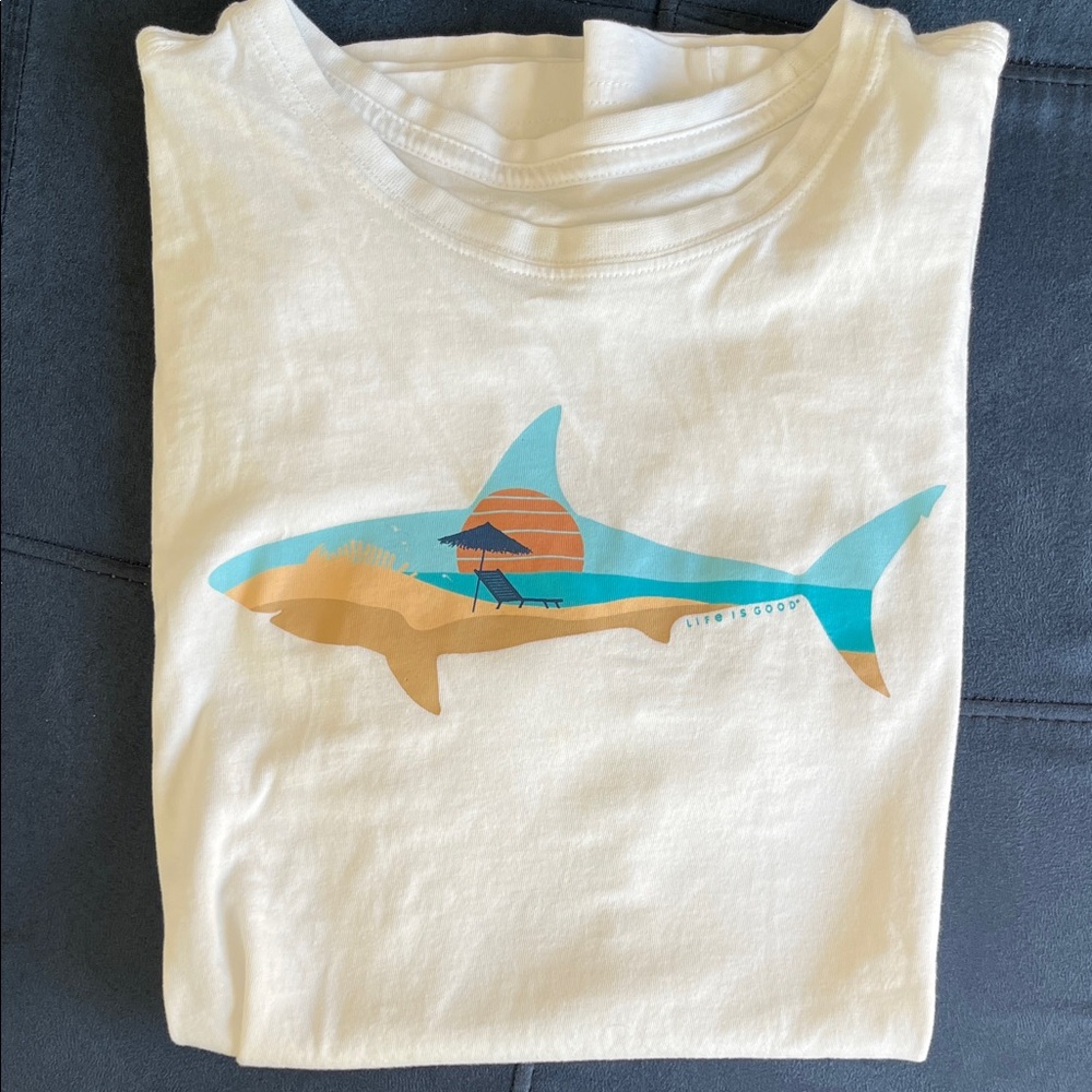 Life Is Good White Shark Tee